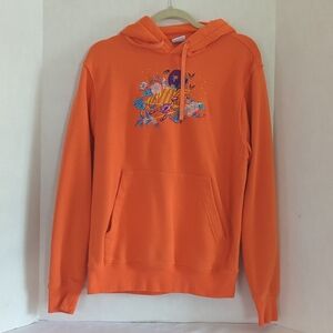 Nike Orange Hoodie With Multicolor Floral Bats Crab Embroidery Size S